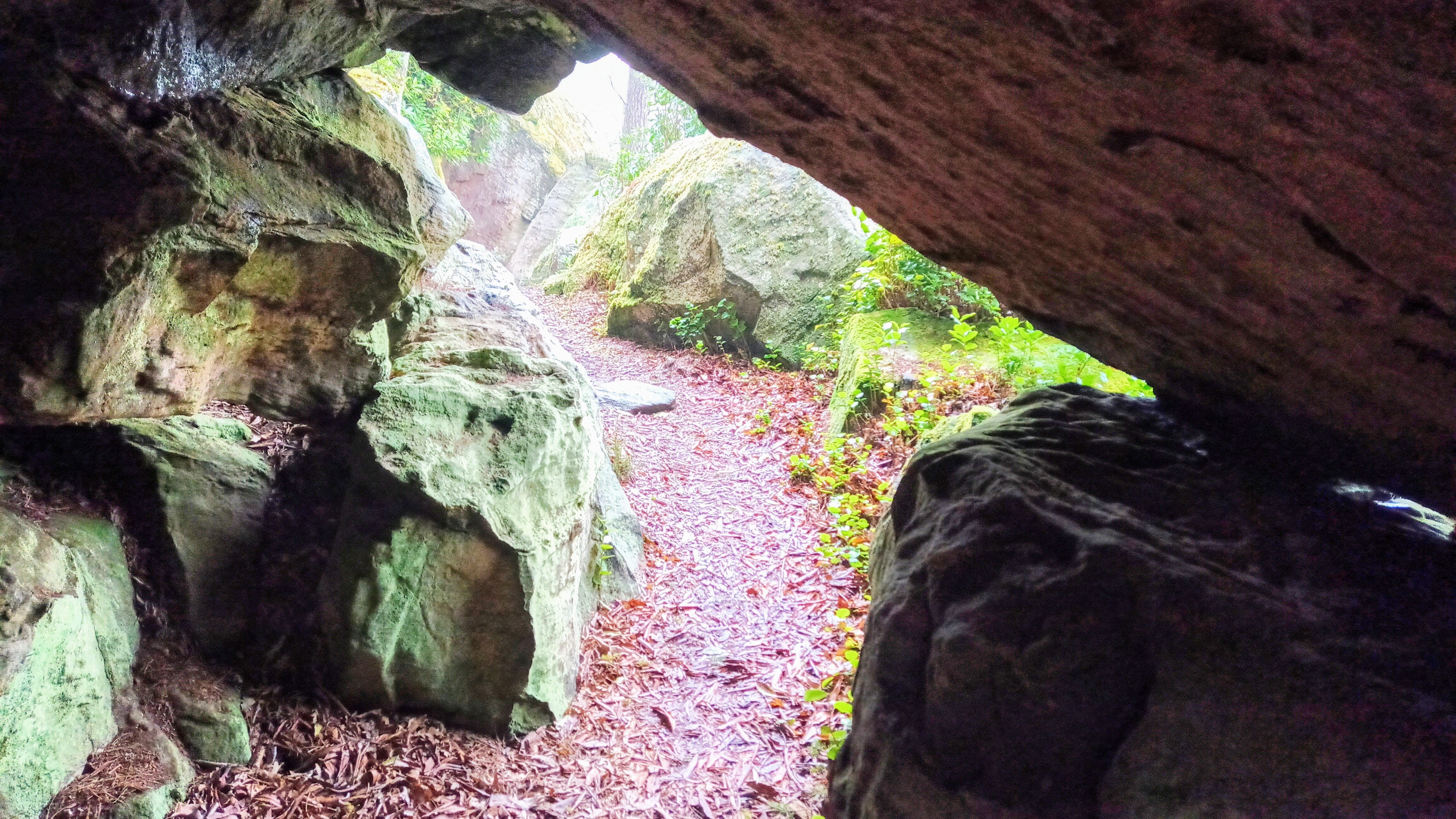 Looking out from the stone archway