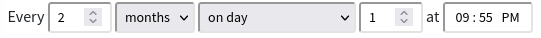 every 2 months on day 1 at 09:55 PM