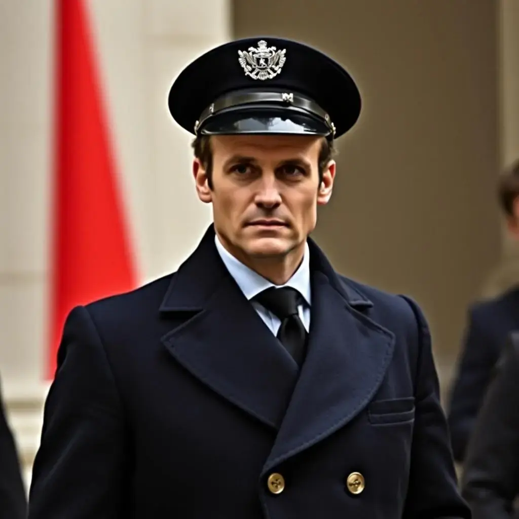 Image with seed 2378891379 generated via AI Horde through @aihorde@lemmy.dbzer0.com. Prompt: Emmanuel Macron dressed as Pétain