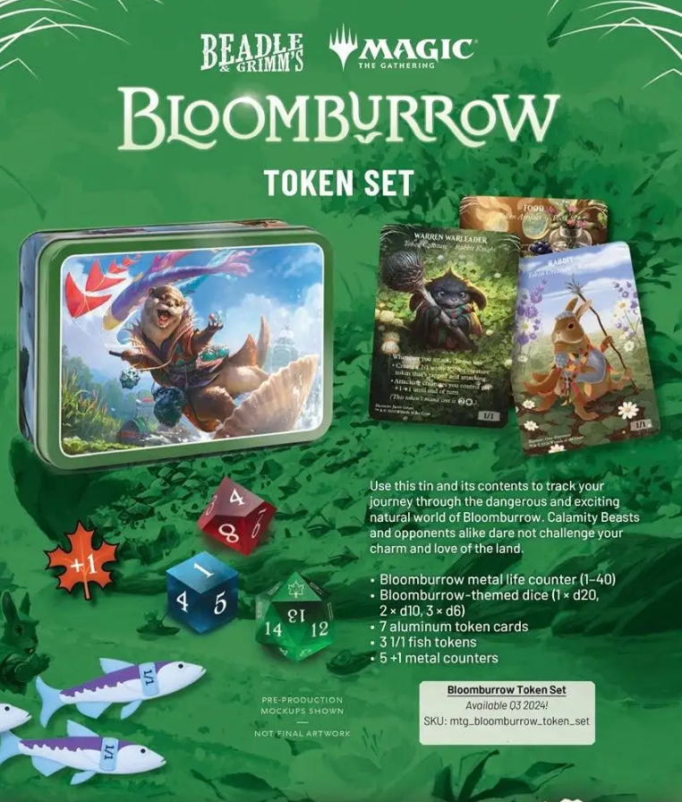 The leaked mockup of the Beadle & Grimm's Bloomburrow token set