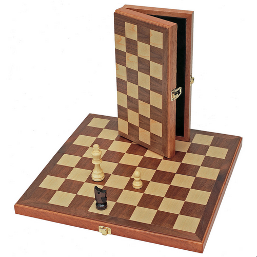 Picture of a chess set with a foldable board