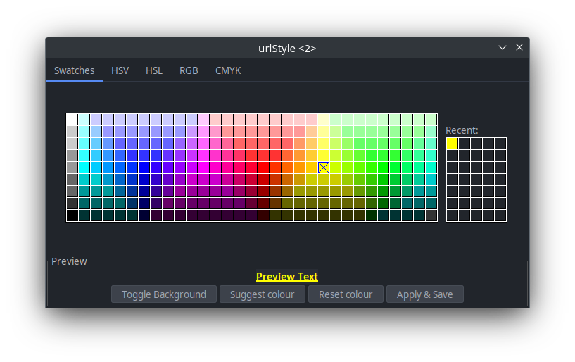 Changing the urlStyle to yellow